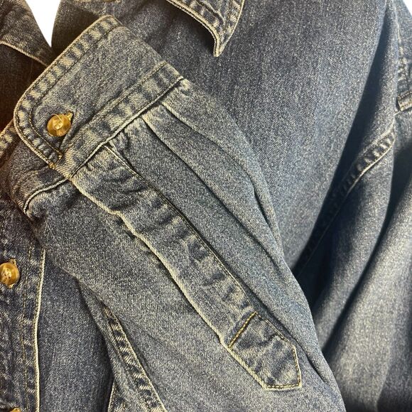 Woolrich Womens VTG Embroidered Denim Jean Shirt XL Medium Blue Trees Winter - Picture 9 of 16